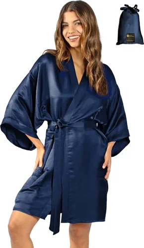 Vista 8 de Tara Sartoria Luxury Artisan Silk Kimono Robe for Women, Short, Washable, XS–4XL, Oprah Daily 2025 Negro