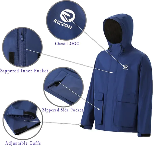 Vista 2 de Rizzon Traje de lluvia de pesca para hombre, impermeable, para vela, pantalones con capucha