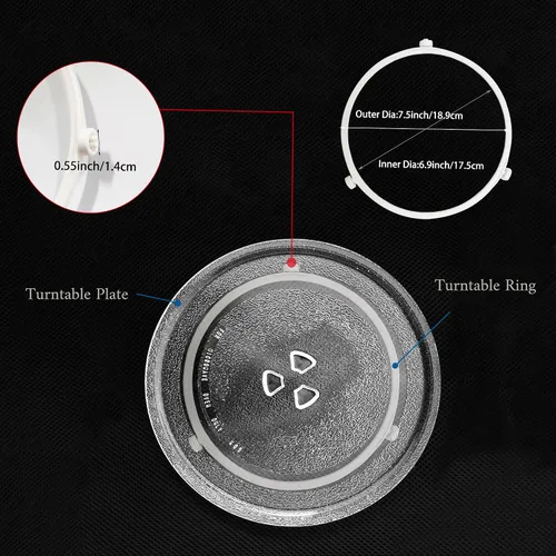 Vista 2 de Anillo giratorio de microondas de 7.44 pulgadas/7.4 in, soporte de bandeja de vidrio central para microondas, anillo interior de repuesto para placa