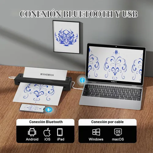 Vista 4 de Impresoras portátiles inalámbricas para viajes, impresora mini térmica Bluetooth sin tinta de 300 DPI compatible con Android, iOS y laptop