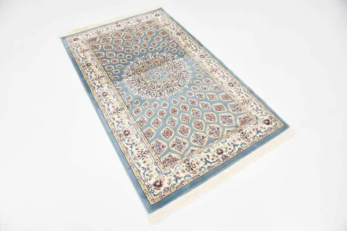 Vista 5 de Unique Loom Narenj Collection - Alfombra clásica con diseño de medallón texturizado tradicional, 3 x 5 pies, 1 pulgada, rectangular, color Azul