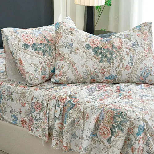 Vista 41 de Zusbest Juego de sábanas florales de 100 % algodón percal, color naranja y amarillo, juego de sábanas suaves y transpirables con diseño botánico