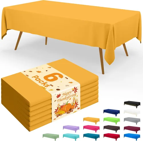 Vista 110 de Smiry - Juego de 6 manteles desechables, 54 x 78 pulgadas, manteles impermeables rectangulares para fiestas, cubierta de mesa de plástico