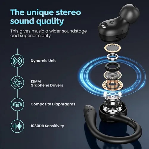 Vista 2 de Auriculares inalámbricos Bluetooth 5.3 con cancelación de ruido, auriculares estéreo con micrófono IPX7 resistentes al agua con gancho para teléfono
