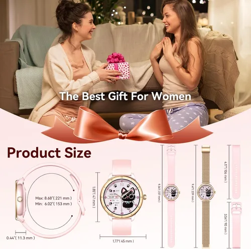 Vista 4 de Relojes inteligentes para mujer, pantalla HD, rastreador de actividad física 5ATM, resistente al agua con Bluetooth para hacerresponder llamadas