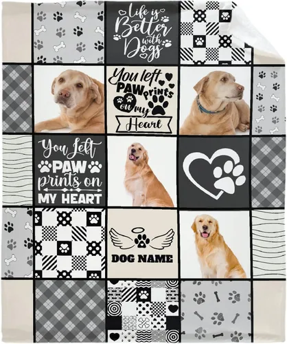Vista 12 de Manta Personalizada de Huellas de Perro con Foto y Nombre para Amantes de Mascotas, Manta Suave de Franela de Vellón Regalo para Amantes de Perros