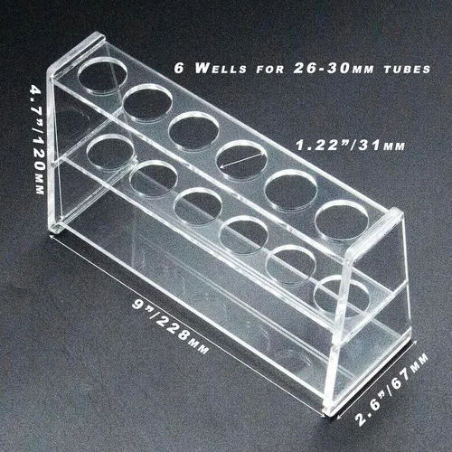 Vista 2 de Soporte de tubo de ensayo acrílico para tubos de centrífuga de 3.4 fl oz transparente, capacidad para tubos de 1.024-1.181 in (3.4 fl oz, 6 pozos)