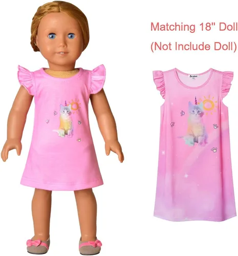 Vista 4 de Jxstar Camisones a juego para niñas y muñecas, pijamas de princesa, vestidos de noche con mangas voladas
