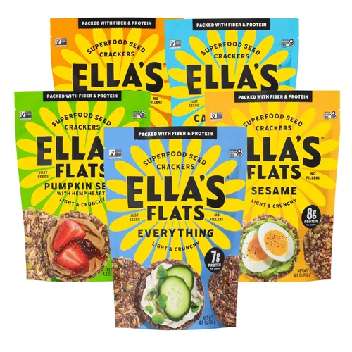 Vista 18 de ELLA'S FLATS® Patatas fritas saladas de todas las semillas, sin gluten, sin azúcar, chip de alto contenido de fibra, aperitivo bajo