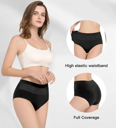 Vista 4 de HAVVIS Bragas Ropa Interior de Mujer de Algodón Cintura Alta Control Abdominal Panties Rosa Jacquard para Damas Multipack