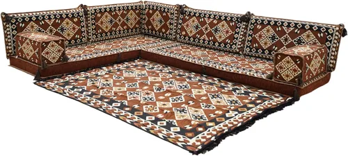 Vista 40 de arabicsofa Juego de asientos Jalsa en forma de L – Majlis árabe hecho a mano con almohadas de respaldo