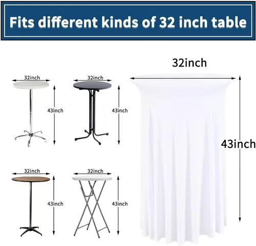 Vista 2 de 6 Paquetes de Faldas Redondas para Mesa de Cóctel de 32" x 43" Elastano Extensible Mantel de Cóctel con Cortinas Onduladas, Fundas de Mesa Alta