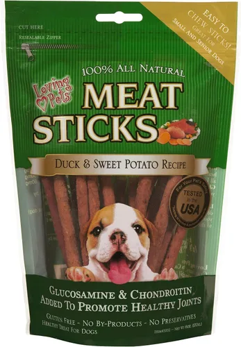 Vista 2 de Loving Pets Palitos de carne gourmet - Receta de batata y ternera, golosinas para perros, 5 onzas