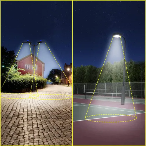 Vista 4 de LEDMO Soporte de doble bocina LED para estacionamiento, soporte de montaje de 180 grados, soporte de montaje de poste redondo, doble L, espigas