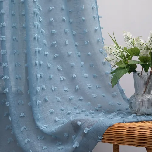 Vista 33 de Cortinas negras KOUFALL de 45 pulgadas de largo para ventana de cocina, cortinas transparentes con pompones y textura de encaje bohemio con bolsillo