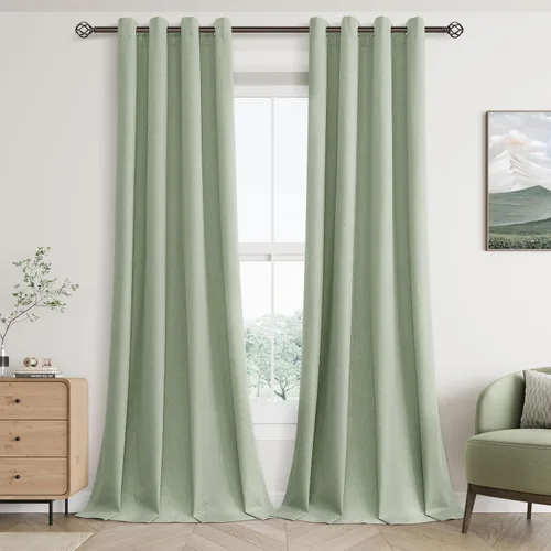 Vista 13 de Beige White Linen Blackout Curtains 90 Length 2 Panels Set for Living Room Bedroom, 100% Black Out Thermal Insulated Linen Drapes, Room Darkening