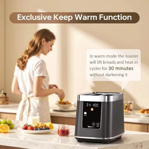 Vista 4 de Mecity Tostadora de 2 rebanadas con pantalla táctil y elevación automática, tostadora de acero inoxidable de tacto frío con 8 ajustes de pan, 5
