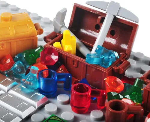 Vista 7 de Juego de accesorios del tesoro, bloques de construcción, lingotes de dinero, barra de oro, joyería de ladrillos de construcción, juego
