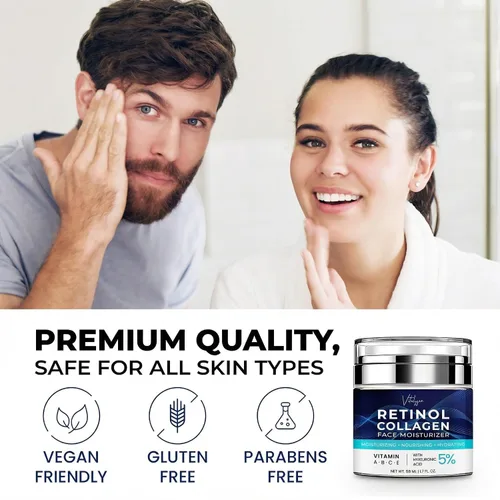 Vista 8 de Hidratante facial para la piel envejecida: crema antiarrugas para mujeres mayores y hombres de 50 y 60 años más con retinol, colágeno y ácido