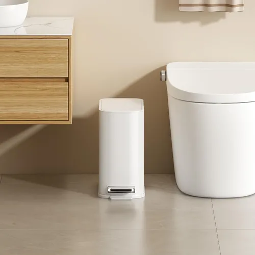 Vista 7 de TIPGO Bote de basura pequeño para baño con tapa, cierre suave, 1.3 galones Blanco