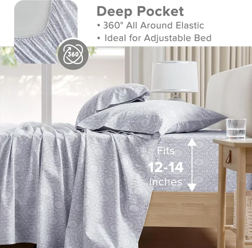 Vista 3 de Comfort Spaces Juego de sábanas 100% algodón transpirable, ligero, suave, con bolsillo elástico de 12 pulgadas que se adapta a colchones de hasta 14