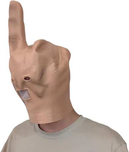 Vista 2 de Máscara de Halloween, máscara de dedo medio, máscaras divertidas de látex para adultos fiesta de disfraces para Halloween, cosplay