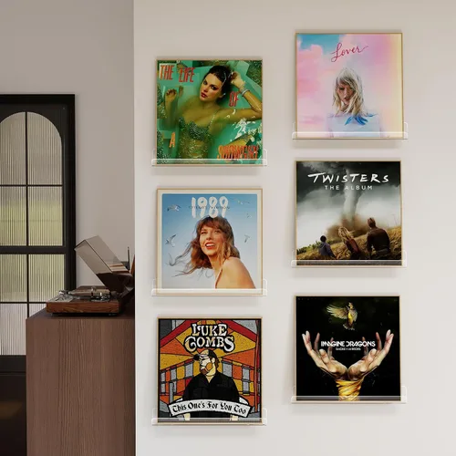Vista 5 de Laurensory Estante para Discos de Vinilo de Montaje en Pared, Soporte Expositor de Álbumes de Acrílico Transparente de 12 Pulgadas, Estantes