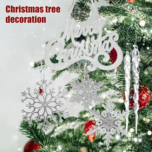 Vista 2 de 15 adornos de cristal para decoración del árbol de Navidad, adornos acrílicos colgantes de copo de nieve de Navidad, carámbanos, adornos de cristal