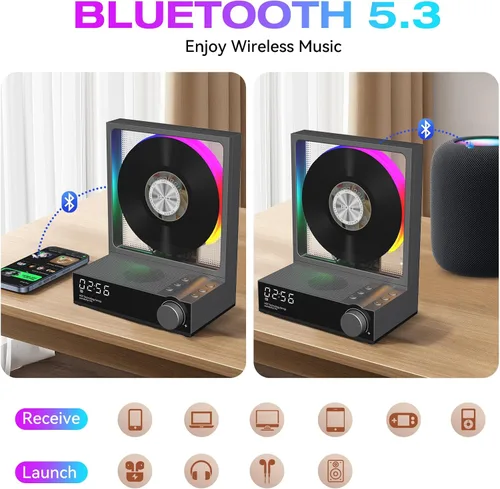 Vista 11 de HOTT - Reproductor de CD portátil, reproductores de CD retro Bluetooth 5.3 para el hogar, reproductor de música con altavoz de alta fidelidad, 4000