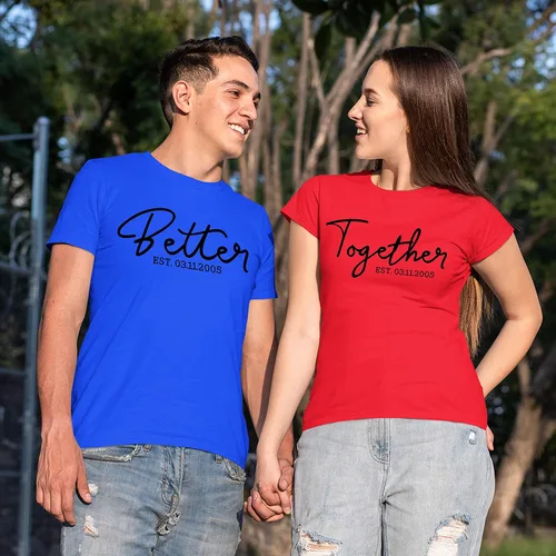 Vista 2 de Personalizado Love T-Shirt Pareja a juego Día de San Valentín regalo de boda Set