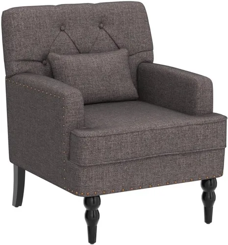 Vista 4 de HUIMO Silla Club Capitoné con Cojín Lumbar, Sillón Tapizado con Botones, Silla de Lectura Decorativa, Sillas de Sofá de Tela de Lino para Gris