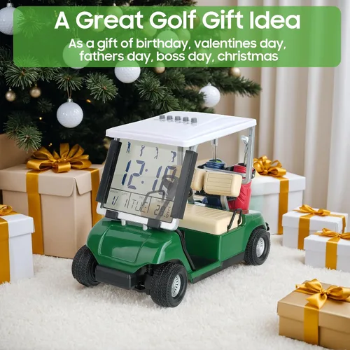Vista 6 de 10L0L Mini carrito de golf, despertador, pantalla LCD, calendario, regalos de golf para hombres, aficionados, golfistas, recuerdo de carrera Verde