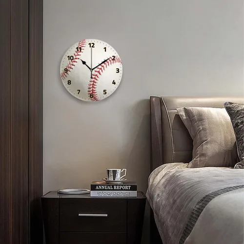 Vista 3 de Relojes de pared a pilas de 12 pulgadas, béisbol, decoración silenciosa del hogar para baño, sala de estar, dormitorio