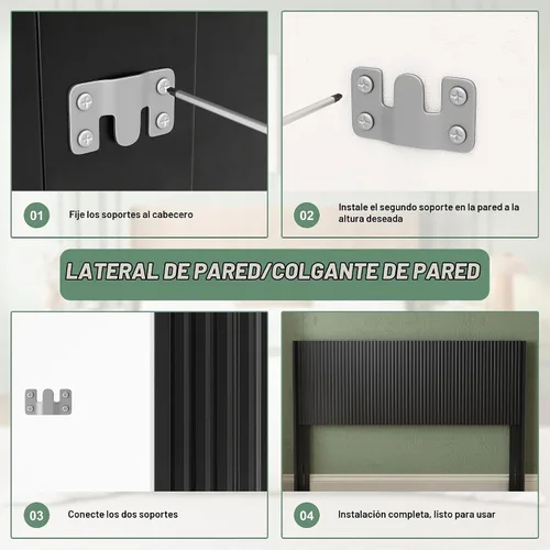 Vista 8 de Huatean Home Cabecera de madera tamaño Queen, 64.6 pulgadas, solo cabecero Queen color negro