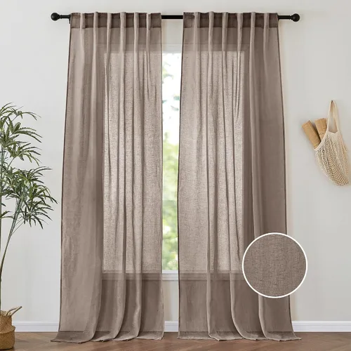 Vista 12 de PONY DANCE Cortinas transparentes de 84 pulgadas de largo, filtro de luz de gasa con aspecto de lino semitransparente para decoración del hogar