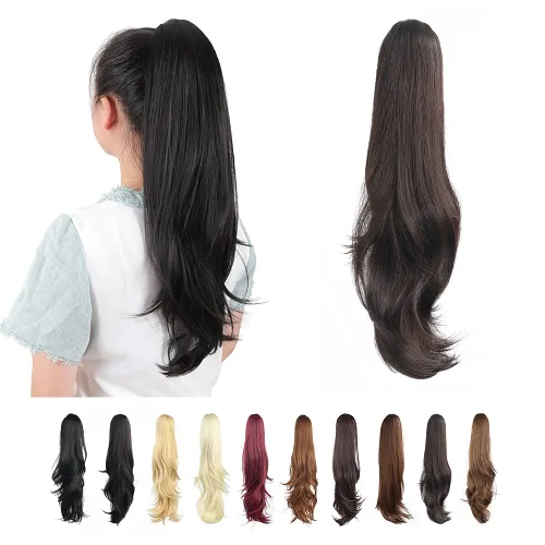 Vista 8 de Extensión de cola de caballo, Pinza de extensión de cabello de 24 pulgadas color marrón oscuro para mujeres con cabello liso, pieza de cabello