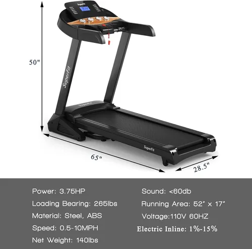 Vista 7 de GYMAX Cinta de correr plegable de 3.75 HP, caminadora inclinada automática del 1 al 15% con control de aplicación GYMAX App, 12 programas
