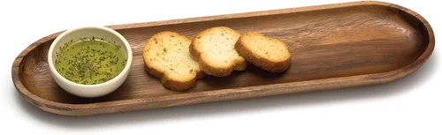 Vista 2 de Lipper International Tabla de cortar y servir de madera de acacia con cuenco de inmersión de cerámica