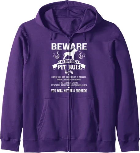 Vista 7 de Beware Crazy Pit Bull Dog Lady Funny Puppy Lover Zip Hoodie Negro