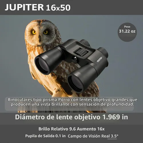Vista 7 de Pentax Jupiter - Binocular de 16 x 50 pulgadas, fácil visión, gran apertura, prisma porro, color negro