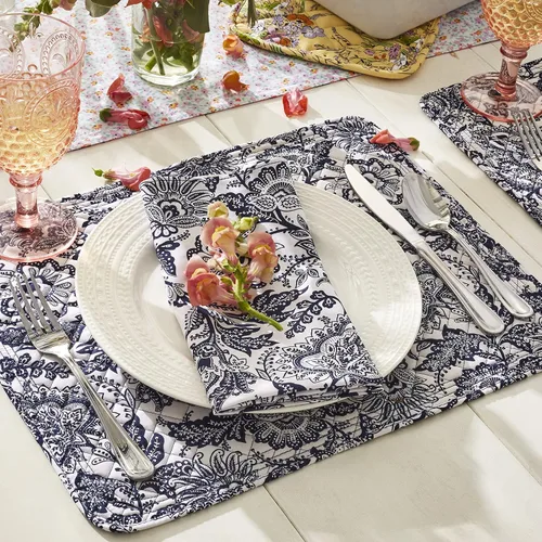 Vista 2 de Vera Bradley Juego de 2 manteles individuales reversibles de algodón Java Navy & White - Algodón reciclado