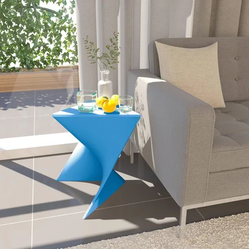 Vista 2 de LeisureMod Mesa auxiliar triangular de 15.75 pulgadas, mesa auxiliar apilable de plástico para uso en interiores y exteriores, resistente a la Azul