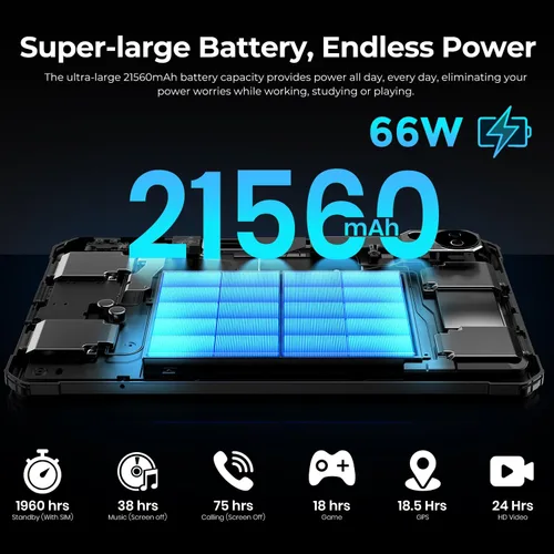 Vista 3 de FOSSIBOT DT3 5G Android 15 Tablet resistente, 32 GB+256 GB de almacenamiento, batería de 21560 mAh, tableta Windows resistente, tableta impermeable