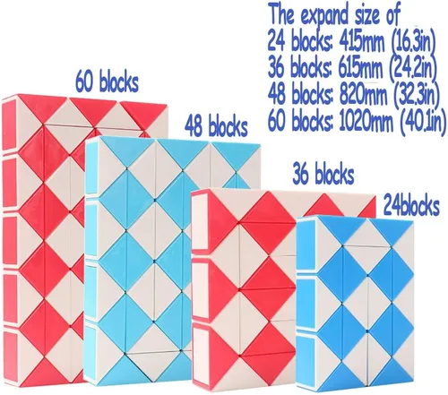 Vista 4 de TANCH Juego de 2 cubos mágicos de serpiente de 36 etapas, rompecabezas, cubos de velocidad, juguetes para niños, color al azar (36 bloques)