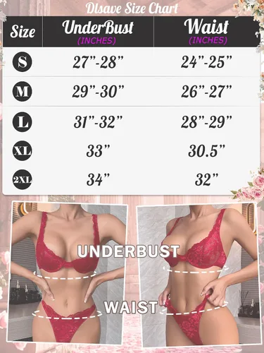 Vista 6 de Dlsave Conjunto de lencería sexy de encaje para mujer, conjunto de sujetador y bragas con aros florales de 2 piezas