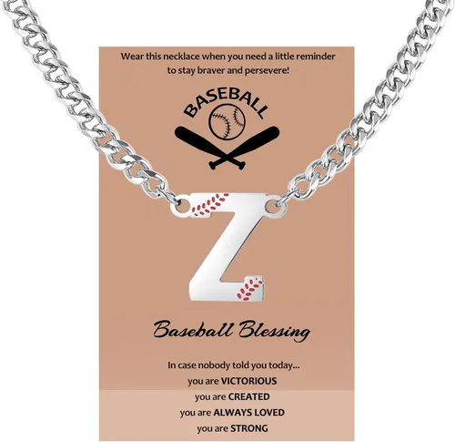 Vista 19 de QINJIEJIE Collar de béisbol inicial A-Z con letras, accesorios deportivos, colgante de encanto de béisbol, joyería de cadena de acero inoxidable 2-P