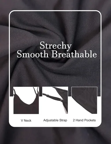 Vista 3 de SeekMe Overoles sueltos con cuello en V para mujer, sin mangas, con tirantes delgados, pantalones largos harén con bolsillos
