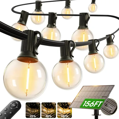 Vista 13 de addlon Cadena de luces solares para exteriores de 25 pies con alimentación solar, resistente al agua con control remoto, cadena de luces solares