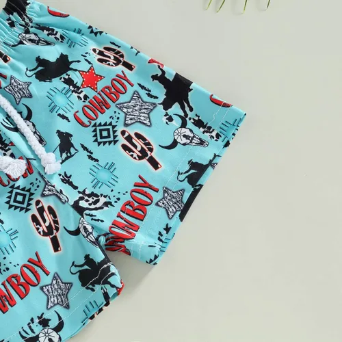 Vista 7 de My First Rodeo Outfit Western Baby Boy - Conjunto de camiseta de manga corta y pantalones cortos, conjunto de vaquero para niño