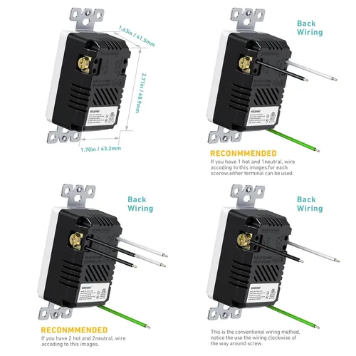 Vista 4 de WEBANG Toma USB C, 25 W 4.8 Amp 2 puertos USB receptáculo, toma de pared resistente a manipulaciones de 20 A con puertos USB C, placa de pared sin